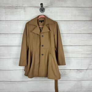 INC International Concepts Women's Camel Wool Button Tie Waist Coat Size Large